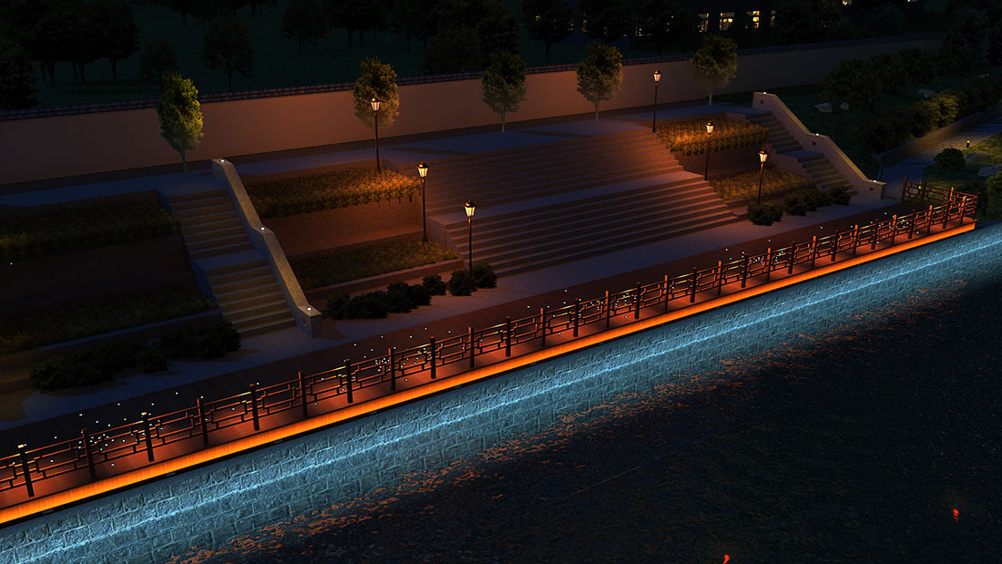 效果圖展示 山東省棗莊市市中區(qū)西沙河沿河景觀生態(tài)長廊夜景燈光工程設(shè)計